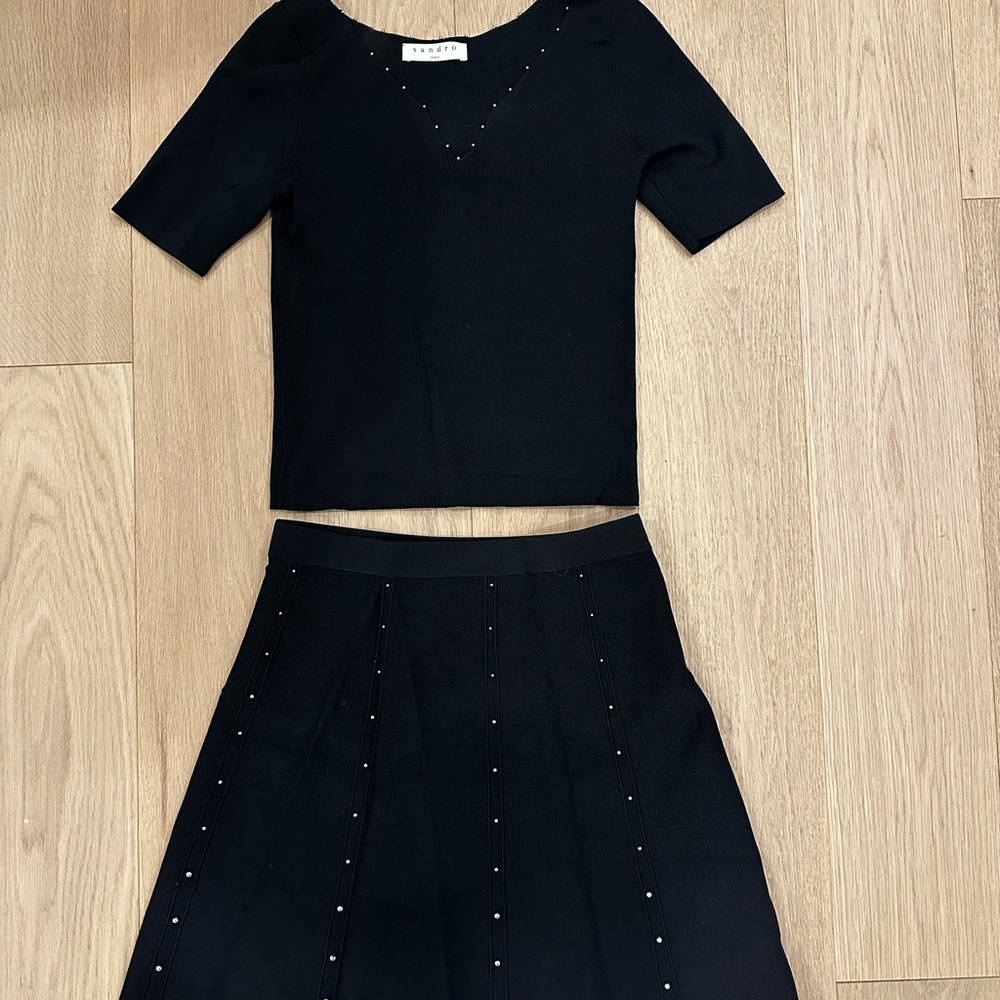 Sandro Black Top with Stud Accents